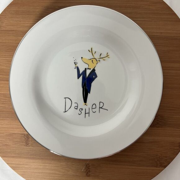 Pottery Barn Reindeer Holiday Dessert Salad Plates Dasher Dancer Prancer VTG - Picture 8 of 11